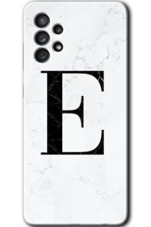 Galaxy A52s Kılıf HD Desen Baskılı Arka Kapak - Beyaz Mermer Desenli E Harfi 