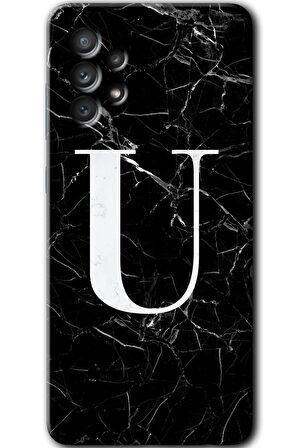 Galaxy A52s Kılıf HD Desen Baskılı Arka Kapak - Siyah Mermer Desenli U Harfi 
