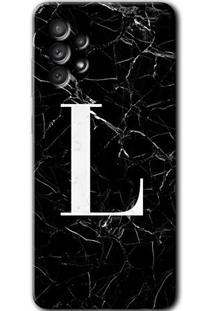 Galaxy A53 Kılıf HD Desen Baskılı Arka Kapak - Siyah Mermer Desenli L Harfi 
