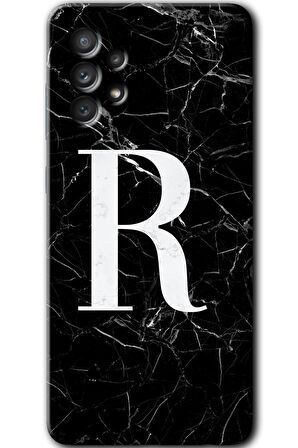 Galaxy A53 Kılıf HD Desen Baskılı Arka Kapak - Siyah Mermer Desenli R Harfi 