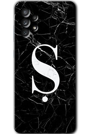 Galaxy A53 Kılıf HD Desen Baskılı Arka Kapak - Siyah Mermer Desenli Ş Harfi 
