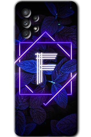 Galaxy A53 Kılıf HD Desen Baskılı Arka Kapak - Dark Neon Yaprak F Harfi 