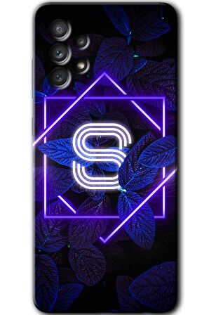 Galaxy A53 Kılıf HD Desen Baskılı Arka Kapak - Dark Neon Yaprak S Harfi 