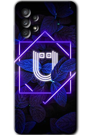Galaxy A53 Kılıf HD Desen Baskılı Arka Kapak - Dark Neon Yaprak Ü Harfi 