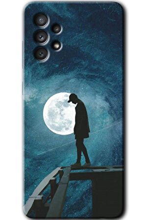 Galaxy A53 Kılıf HD Desen Baskılı Arka Kapak - Dolunay Yalnızlık 