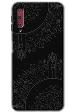 Galaxy A7 2018 Kılıf HD Desen Baskılı Arka Kapak - Siyah Mandala 