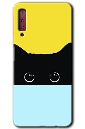 Galaxy A7 2018 Kılıf HD Desen Baskılı Arka Kapak - Kara-Kedi 