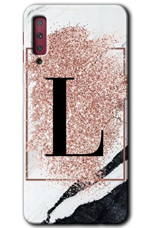 Galaxy A7 2018 Kılıf HD Desen Baskılı Arka Kapak - Pembe Mermer Desenli L Harfi 