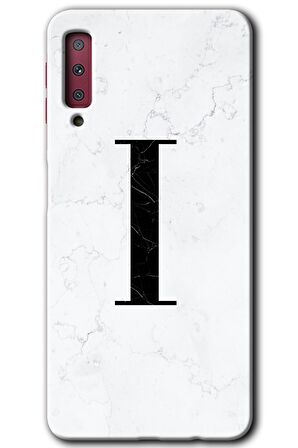 Galaxy A7 2018 Kılıf HD Desen Baskılı Arka Kapak - Beyaz Mermer Desenli I Harfi 