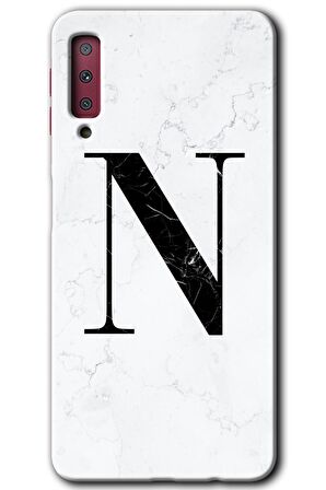 Galaxy A7 2018 Kılıf HD Desen Baskılı Arka Kapak - Beyaz Mermer Desenli N Harfi 