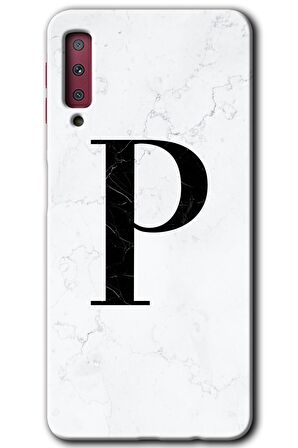 Galaxy A7 2018 Kılıf HD Desen Baskılı Arka Kapak - Beyaz Mermer Desenli P Harfi 