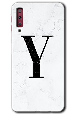 Galaxy A7 2018 Kılıf HD Desen Baskılı Arka Kapak - Beyaz Mermer Desenli Y Harfi 