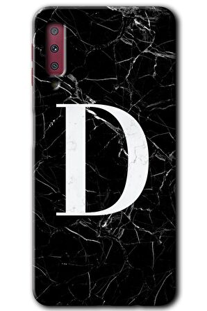 Galaxy A7 2018 Kılıf HD Desen Baskılı Arka Kapak - Siyah Mermer Desenli D Harfi 