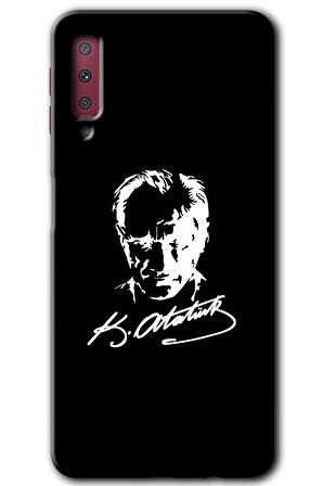 Galaxy A7 2018 Kılıf HD Desen Baskılı Arka Kapak - Atatürk Silüet İmza 