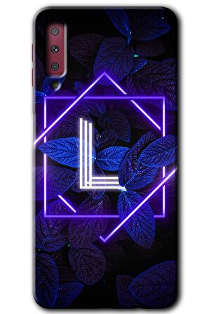 Galaxy A7 2018 Kılıf HD Desen Baskılı Arka Kapak - Dark Neon Yaprak L Harfi 