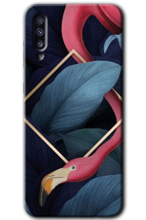 Galaxy A70 Kılıf HD Desen Baskılı Arka Kapak - Flamingo Yaprak 