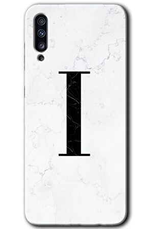 Galaxy A70 Kılıf HD Desen Baskılı Arka Kapak - Beyaz Mermer Desenli I Harfi 