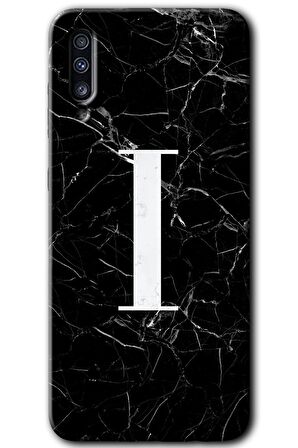Galaxy A70 Kılıf HD Desen Baskılı Arka Kapak - Siyah Mermer Desenli I Harfi 
