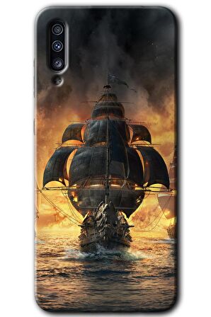 Galaxy A70 Kılıf HD Desen Baskılı Arka Kapak - Siyah İnci 