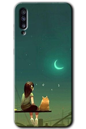 Galaxy A70 Kılıf HD Desen Baskılı Arka Kapak - Kedili Kız 