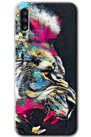 Galaxy A70 Kılıf HD Desen Baskılı Arka Kapak - Colorfull Aslan 