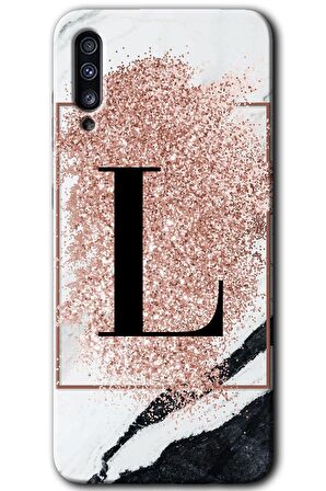 Galaxy A70s Kılıf HD Desen Baskılı Arka Kapak - Pembe Mermer Desenli L Harfi 