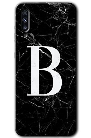 Galaxy A70s Kılıf HD Desen Baskılı Arka Kapak - Siyah Mermer Desenli B Harfi 