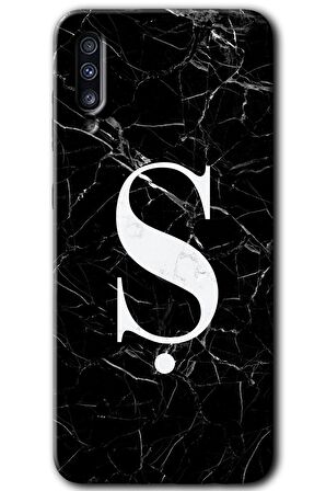 Galaxy A70s Kılıf HD Desen Baskılı Arka Kapak - Siyah Mermer Desenli Ş Harfi 