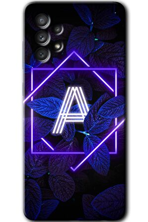 Galaxy A72 Kılıf HD Desen Baskılı Arka Kapak - Dark Neon Yaprak A Harfi 