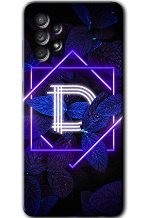Galaxy A72 Kılıf HD Desen Baskılı Arka Kapak - Dark Neon Yaprak D Harfi 