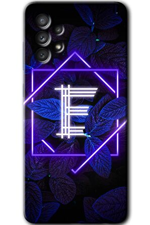 Galaxy A72 Kılıf HD Desen Baskılı Arka Kapak - Dark Neon Yaprak E Harfi 