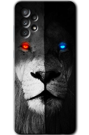 Galaxy A72 Kılıf HD Desen Baskılı Arka Kapak - Fire and Ice Lion 