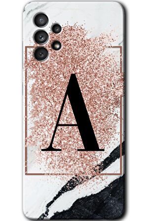 Galaxy A73 Kılıf HD Desen Baskılı Arka Kapak - Pembe Mermer Desenli A Harfi 