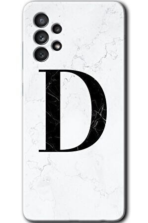 Galaxy A73 Kılıf HD Desen Baskılı Arka Kapak - Beyaz Mermer Desenli D Harfi 