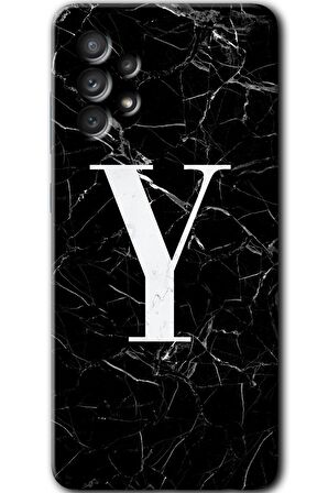 Galaxy A73 Kılıf HD Desen Baskılı Arka Kapak - Siyah Mermer Desenli Y Harfi 