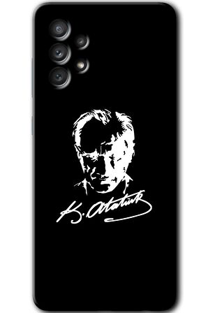 Galaxy A73 Kılıf HD Desen Baskılı Arka Kapak - Atatürk Silüet İmza 