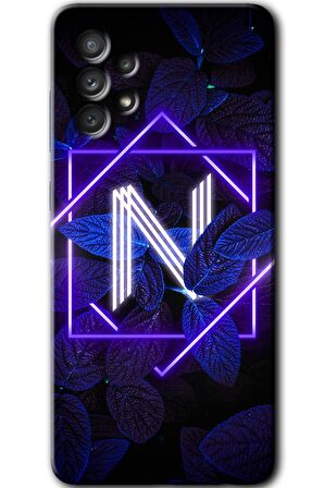 Galaxy A73 Kılıf HD Desen Baskılı Arka Kapak - Dark Neon Yaprak N Harfi 