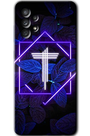 Galaxy A73 Kılıf HD Desen Baskılı Arka Kapak - Dark Neon Yaprak T Harfi 