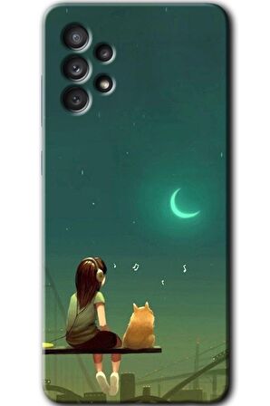 Galaxy A73 Kılıf HD Desen Baskılı Arka Kapak - Kedili Kız 