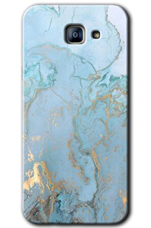 Galaxy A8 2016 Kılıf HD Desen Baskılı Arka Kapak - Mavi Gold Mermer 