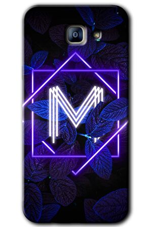 Galaxy A8 2016 Kılıf HD Desen Baskılı Arka Kapak - Dark Neon Yaprak M Harfi 