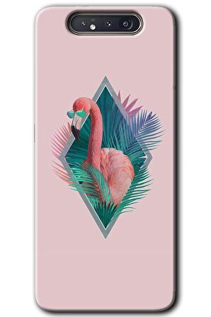 Galaxy A80 Kılıf HD Desen Baskılı Arka Kapak - Flamingo 