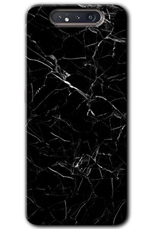 Galaxy A80 Kılıf HD Desen Baskılı Arka Kapak - Siyah Mermer 