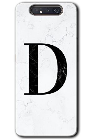 Galaxy A80 Kılıf HD Desen Baskılı Arka Kapak - Beyaz Mermer Desenli D Harfi 
