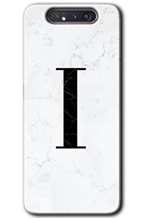 Galaxy A80 Kılıf HD Desen Baskılı Arka Kapak - Beyaz Mermer Desenli I Harfi 