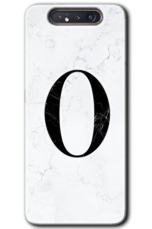 Galaxy A80 Kılıf HD Desen Baskılı Arka Kapak - Beyaz Mermer Desenli O Harfi 