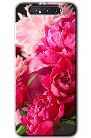 Galaxy A80 Kılıf HD Desen Baskılı Arka Kapak - Kırmızı Beyaz Gül 