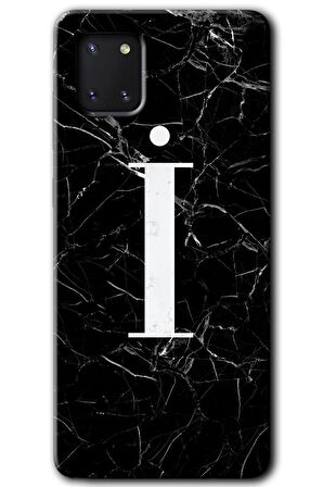 Galaxy A81 Kılıf HD Desen Baskılı Arka Kapak - Siyah Mermer Desenli İ Harfi 