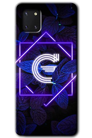 Galaxy A81 Kılıf HD Desen Baskılı Arka Kapak - Dark Neon Yaprak G Harfi 