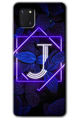 Galaxy A81 Kılıf HD Desen Baskılı Arka Kapak - Dark Neon Yaprak J Harfi 
